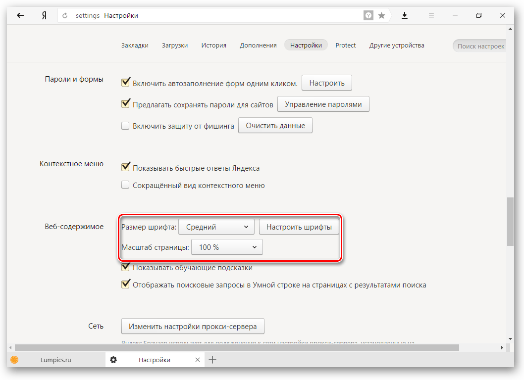 Обновить настройки яндекса. Настройки браузера.